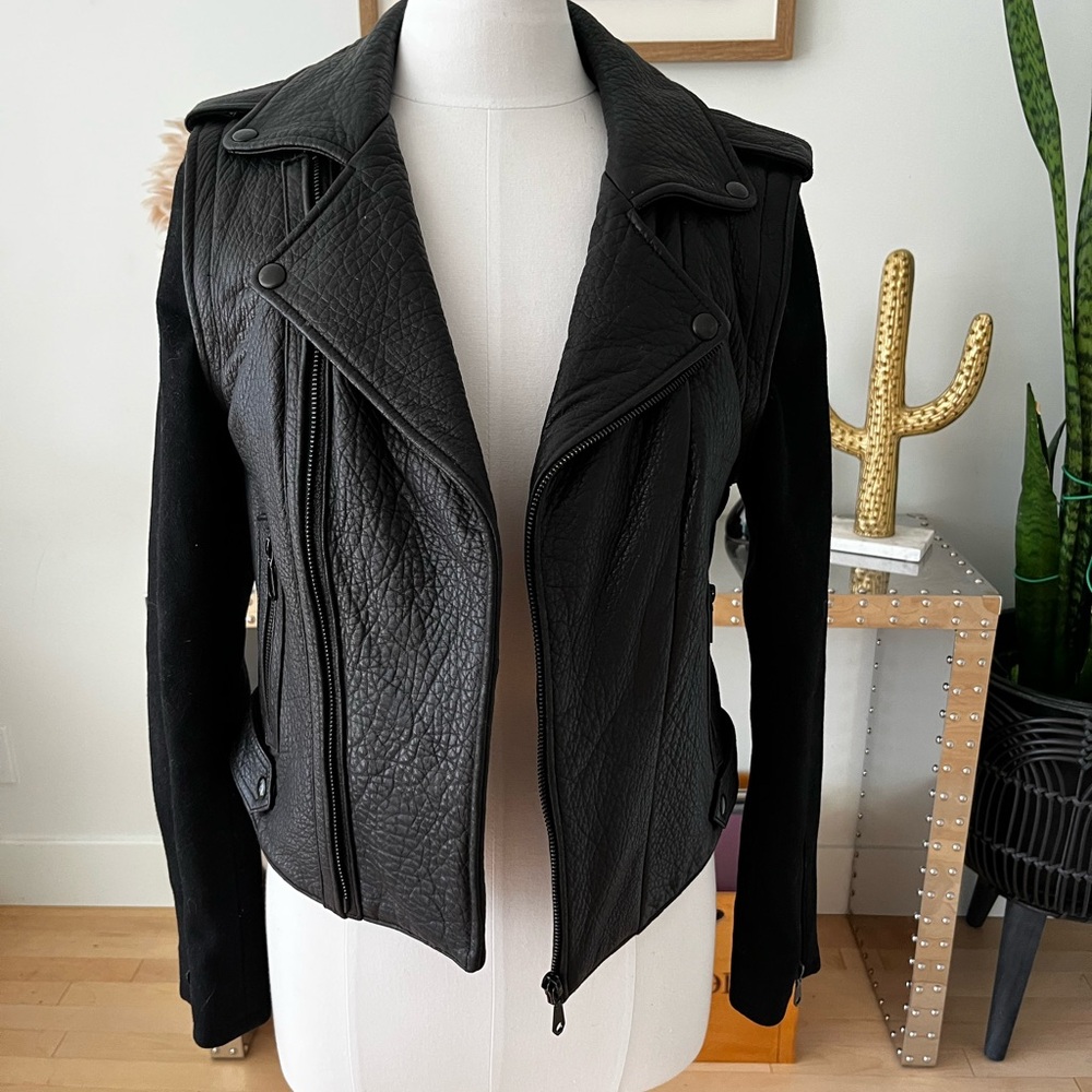 Rebecca Minkoff Textured Black Leather Jacket With Removable Sleeves